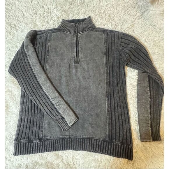 Men mock neck mixed layer half zip long sleeve gray pullover sweatshirt L - Picture 1 of 6